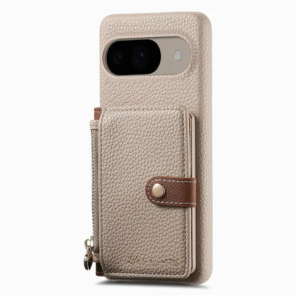 Y4 For Google Pixel 9 Pro  /  Pixel 9 Case Zipper Pocket Leather Phone Back Cover Card Holder Kickstand