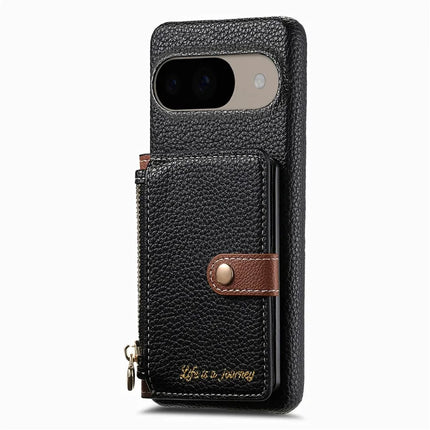 Y4 For Google Pixel 9 Pro  /  Pixel 9 Case Zipper Pocket Leather Phone Back Cover Card Holder Kickstand