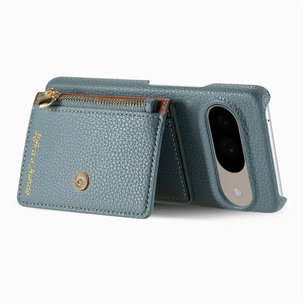 Y4 For Google Pixel 9 Pro  /  Pixel 9 Case Zipper Pocket Leather Phone Back Cover Card Holder Kickstand