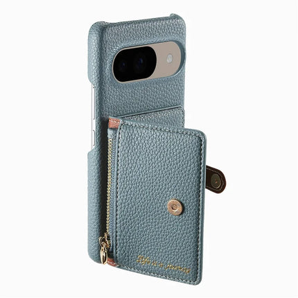 Y4 For Google Pixel 9 Pro  /  Pixel 9 Case Zipper Pocket Leather Phone Back Cover Card Holder Kickstand
