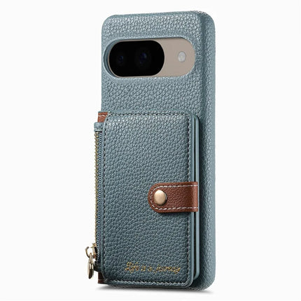 Y4 For Google Pixel 9 Pro  /  Pixel 9 Case Zipper Pocket Leather Phone Back Cover Card Holder Kickstand