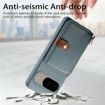 Y4 For Google Pixel 9 Pro  /  Pixel 9 Case Zipper Pocket Leather Phone Back Cover Card Holder Kickstand