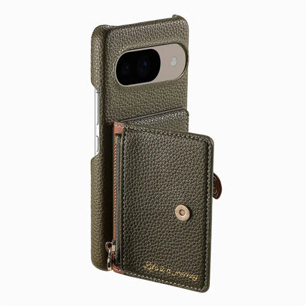 Y4 For Google Pixel 9 Pro  /  Pixel 9 Case Zipper Pocket Leather Phone Back Cover Card Holder Kickstand