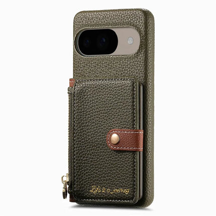 Y4 For Google Pixel 9 Pro  /  Pixel 9 Case Zipper Pocket Leather Phone Back Cover Card Holder Kickstand
