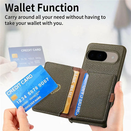 Y4 For Google Pixel 9 Pro  /  Pixel 9 Case Zipper Pocket Leather Phone Back Cover Card Holder Kickstand