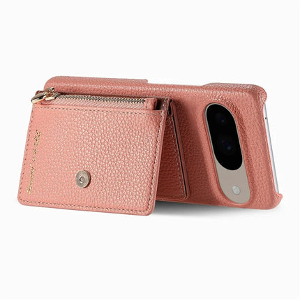 Y4 For Google Pixel 9 Pro  /  Pixel 9 Case Zipper Pocket Leather Phone Back Cover Card Holder Kickstand