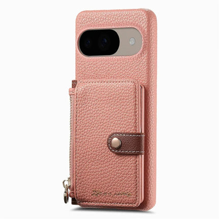 Y4 For Google Pixel 9 Pro  /  Pixel 9 Case Zipper Pocket Leather Phone Back Cover Card Holder Kickstand