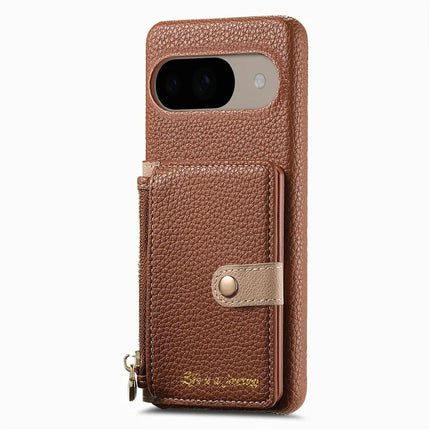 Y4 For Google Pixel 9 Pro  /  Pixel 9 Case Zipper Pocket Leather Phone Back Cover Card Holder Kickstand