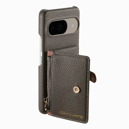 Y4 For Google Pixel 9 Pro  /  Pixel 9 Case Zipper Pocket Leather Phone Back Cover Card Holder Kickstand