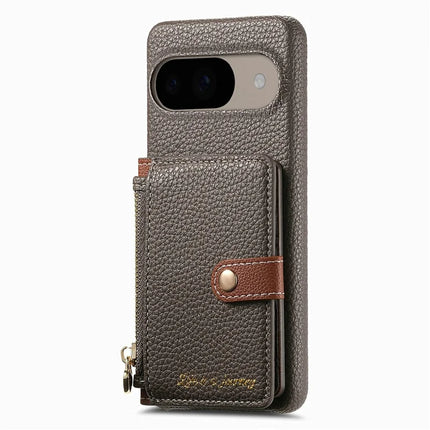 Y4 For Google Pixel 9 Pro  /  Pixel 9 Case Zipper Pocket Leather Phone Back Cover Card Holder Kickstand