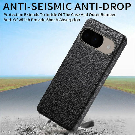 For Google Pixel 9 Pro  /  Pixel 9 Back Case Litchi Texture PU Leather PC Hard Cover