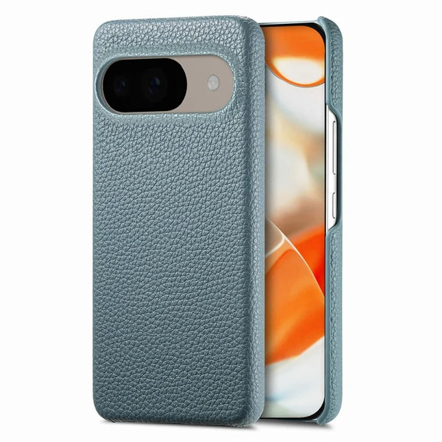 For Google Pixel 9 Pro  /  Pixel 9 Back Case Litchi Texture PU Leather PC Hard Cover - Blue