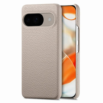 For Google Pixel 9 Pro  /  Pixel 9 Back Case Litchi Texture PU Leather PC Hard Cover - Khaki