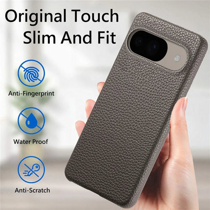 For Google Pixel 9 Pro  /  Pixel 9 Back Case Litchi Texture PU Leather PC Hard Cover