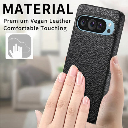 For Google Pixel 9 Pro XL Back Case Litchi Texture PU Leather PC Hard Cover