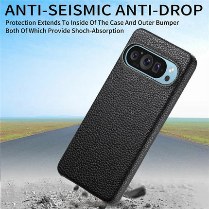 For Google Pixel 9 Pro XL Back Case Litchi Texture PU Leather PC Hard Cover