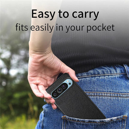 For Google Pixel 9 Pro XL Back Case Litchi Texture PU Leather PC Hard Cover