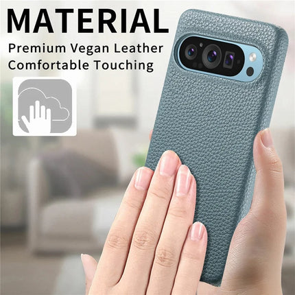 For Google Pixel 9 Pro XL Back Case Litchi Texture PU Leather PC Hard Cover