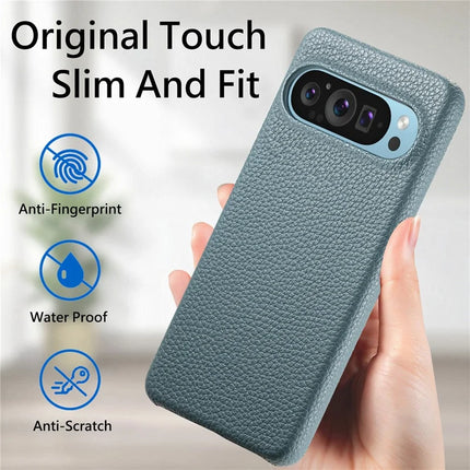For Google Pixel 9 Pro XL Back Case Litchi Texture PU Leather PC Hard Cover