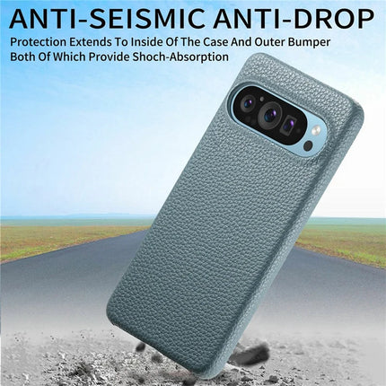 For Google Pixel 9 Pro XL Back Case Litchi Texture PU Leather PC Hard Cover