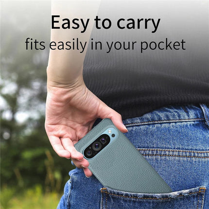 For Google Pixel 9 Pro XL Back Case Litchi Texture PU Leather PC Hard Cover