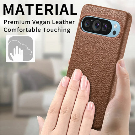 For Google Pixel 9 Pro XL Back Case Litchi Texture PU Leather PC Hard Cover