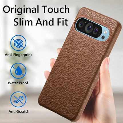 For Google Pixel 9 Pro XL Back Case Litchi Texture PU Leather PC Hard Cover
