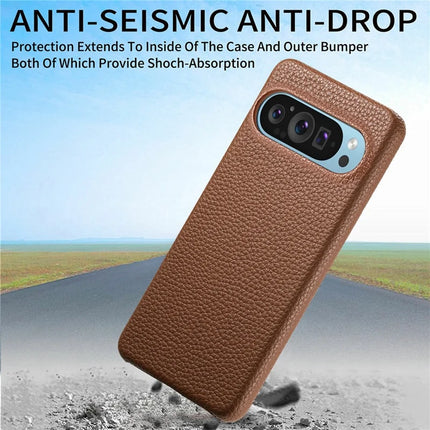 For Google Pixel 9 Pro XL Back Case Litchi Texture PU Leather PC Hard Cover