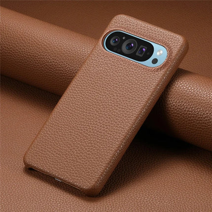 For Google Pixel 9 Pro XL Back Case Litchi Texture PU Leather PC Hard Cover