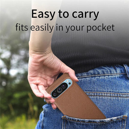 For Google Pixel 9 Pro XL Back Case Litchi Texture PU Leather PC Hard Cover