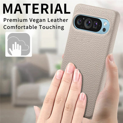 For Google Pixel 9 Pro XL Back Case Litchi Texture PU Leather PC Hard Cover