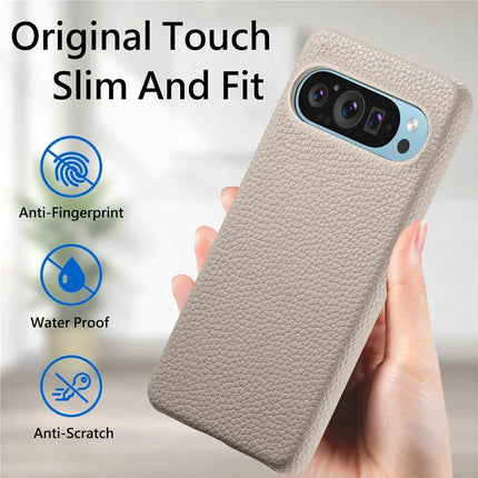 For Google Pixel 9 Pro XL Back Case Litchi Texture PU Leather PC Hard Cover