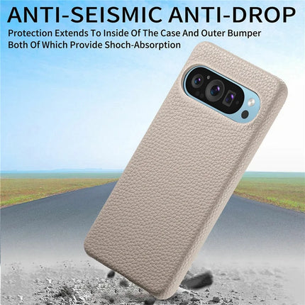 For Google Pixel 9 Pro XL Back Case Litchi Texture PU Leather PC Hard Cover