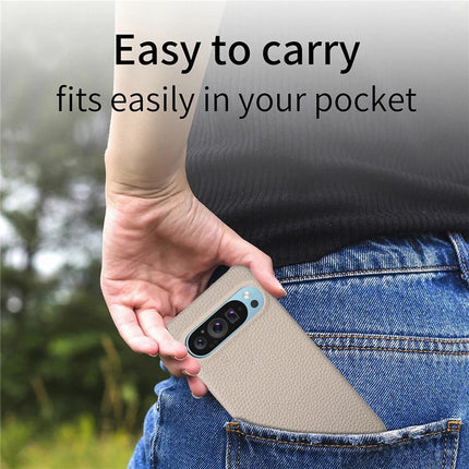For Google Pixel 9 Pro XL Back Case Litchi Texture PU Leather PC Hard Cover
