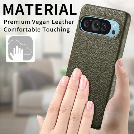 For Google Pixel 9 Pro XL Back Case Litchi Texture PU Leather PC Hard Cover