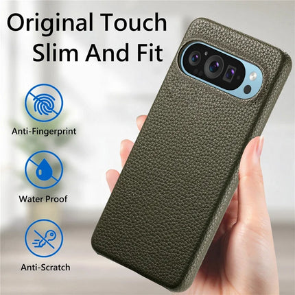 For Google Pixel 9 Pro XL Back Case Litchi Texture PU Leather PC Hard Cover