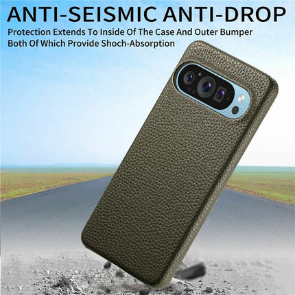 For Google Pixel 9 Pro XL Back Case Litchi Texture PU Leather PC Hard Cover