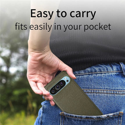 For Google Pixel 9 Pro XL Back Case Litchi Texture PU Leather PC Hard Cover