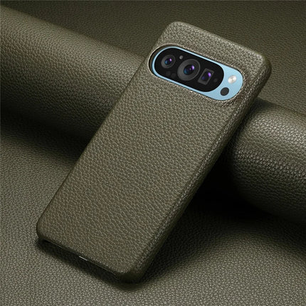 For Google Pixel 9 Pro XL Back Case Litchi Texture PU Leather PC Hard Cover