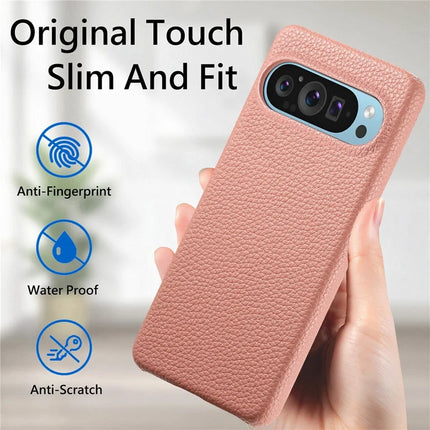 For Google Pixel 9 Pro XL Back Case Litchi Texture PU Leather PC Hard Cover