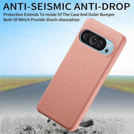 For Google Pixel 9 Pro XL Back Case Litchi Texture PU Leather PC Hard Cover