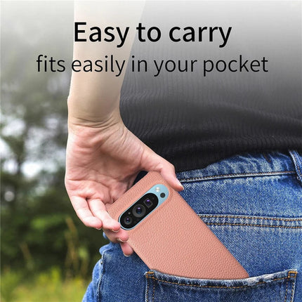 For Google Pixel 9 Pro XL Back Case Litchi Texture PU Leather PC Hard Cover