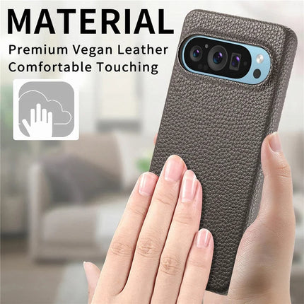 For Google Pixel 9 Pro XL Back Case Litchi Texture PU Leather PC Hard Cover