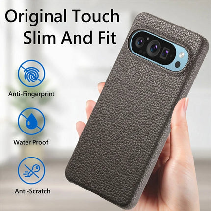 For Google Pixel 9 Pro XL Back Case Litchi Texture PU Leather PC Hard Cover