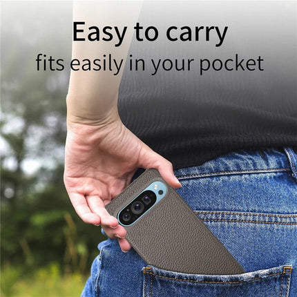 For Google Pixel 9 Pro XL Back Case Litchi Texture PU Leather PC Hard Cover