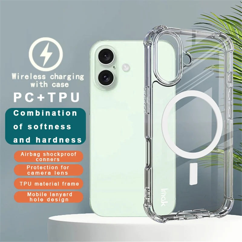 ShopCaseCart Magnetic Case iPhone 16 Clear Protective cover Compatible with MagSafe Impact-resistant PC+TPU Phone Guard