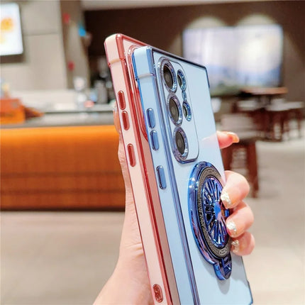For Samsung Galaxy S23 Ultra Case Electroplating Gyro Design Kickstand Soft TPU Phone Cover