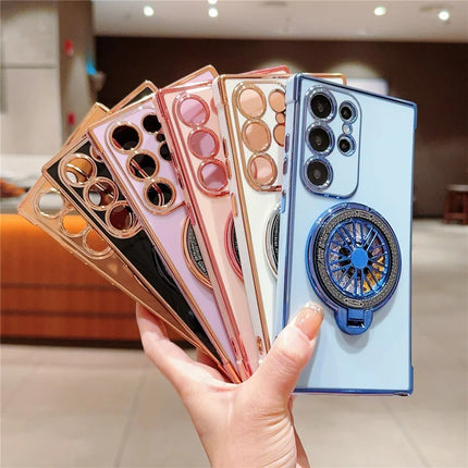 For Samsung Galaxy S23 Ultra Case Electroplating Gyro Design Kickstand Soft TPU Phone Cover