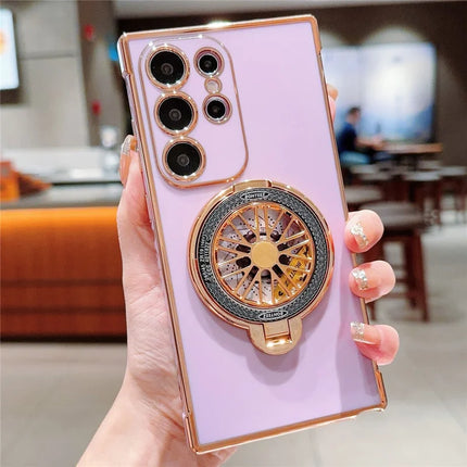 For Samsung Galaxy S23 Ultra Case Electroplating Gyro Design Kickstand Soft TPU Phone Cover - Purple