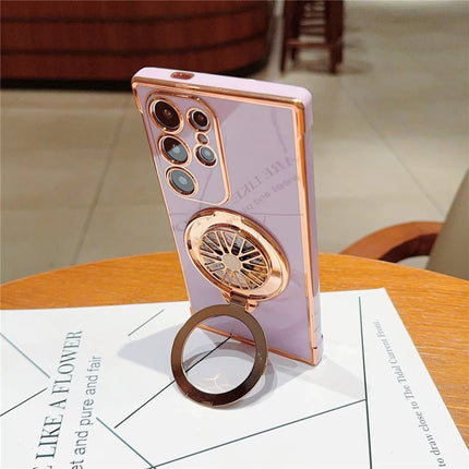 For Samsung Galaxy S23 Ultra Case Electroplating Gyro Design Kickstand Soft TPU Phone Cover